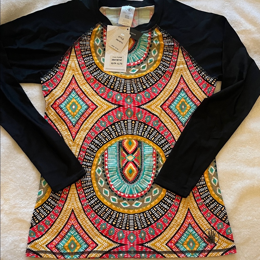 Body Glove culture rash guard Multicolor Geometric Raglan sleeve bathing top S